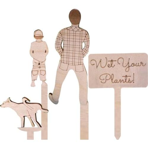 4PCS Peeing Peter Plant Marker Funny Miniature Landscape Garden Labels For Plants Handmade Wooden Plant Label Garden Decoration
