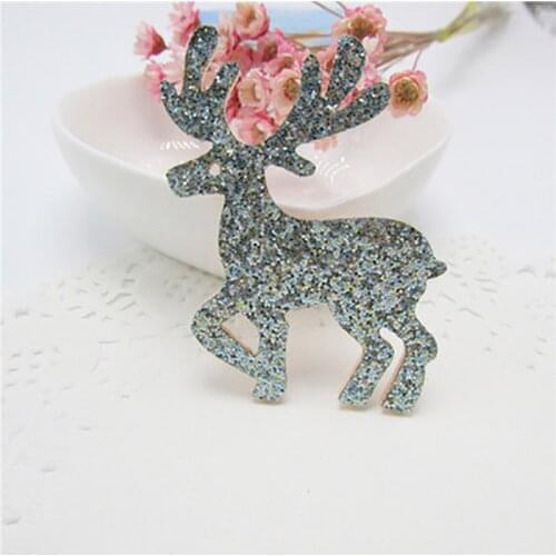 40pcs/lot 3*5cm Christmas shiny deer Padded Patches Appliques For Clothes Sewing Supplies DIY Hair Bow Decoration