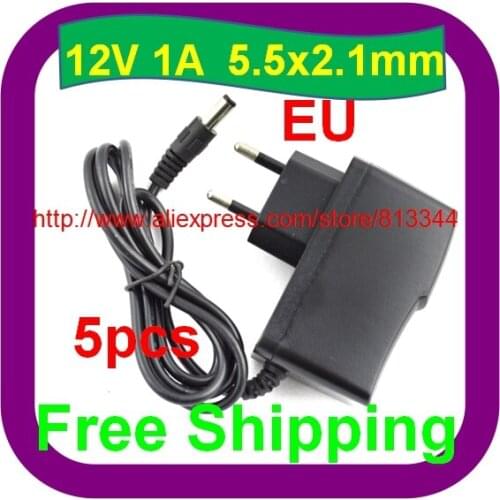 5 pcs Free Shipping DC 12V 1A/1000mA EU PLUG Power Supply Adapter for CCTV Cameras Sky Netgear Routers