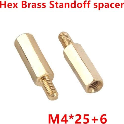 50 Pieces M4*25+6 Brass Hex Standoff Spacer M4 Male x M4 Female-25mm