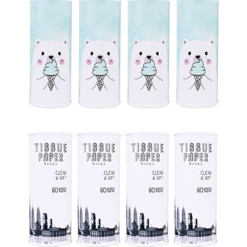 60Pcs/BoxTravel Tissues Soft Double Layer Tissues with Cylinder Printed Box Disposable Cleaning Tissues