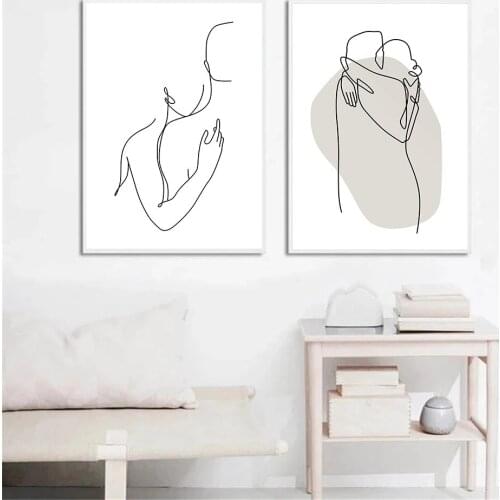 Abstract Couple Body Hugs Poster Line Drawing Wall Art Canvas Print Romantic Love Minimalist Wall Pictures For Living Room Decor