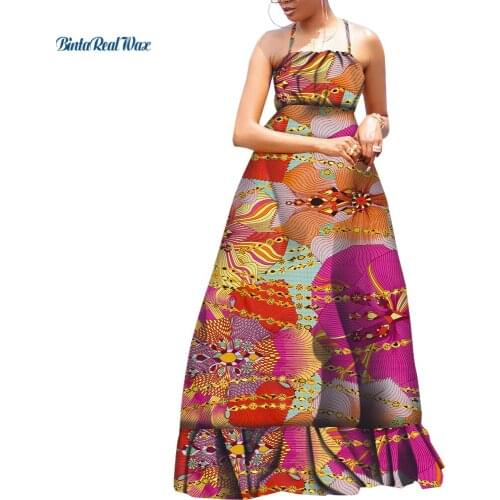 Dashiki African Dresses for Women Bazin Riche Applique Print Strap Long Dresses Traditional African Women Dress Clothing WY9078