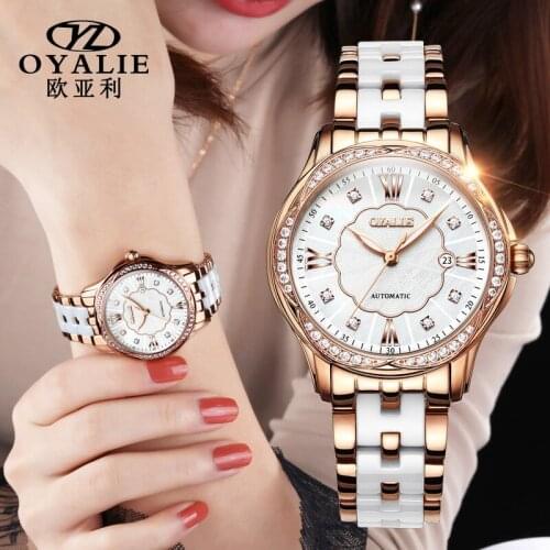 Automatic mechanical watch fashion niche waterproof diamond ceramic strap ladies watch