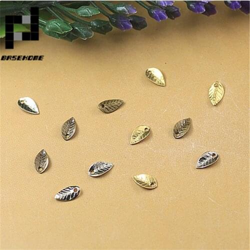 BASEHOME 100pcs 4*7mm Vintage Small Leaf Charms Jewelry Charms DIY Necklace Bracelet Earrings Findings Handmade Material