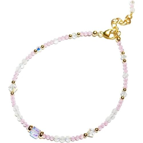 Lii Ji Pink Zircon With Moonstone Austrian Crystal 14K Gold Filled Blingbling Bracelet For Women Girls Jewelry