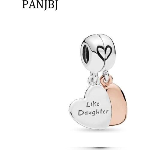 925 Sterling Silver Bead Charm Daughter & Like Mother Heart Pendant Beads Fit Original Bracelets Necklaces Women Jewelry