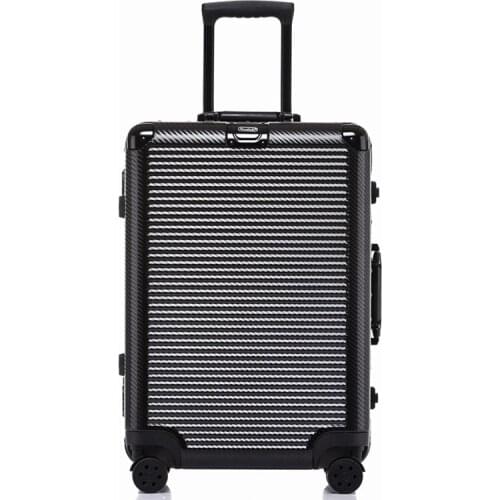 Fashion brand rolling luggage woven pattern luxury suitcase carry on aluminum frame travel luggage 20/24/26/29 inch