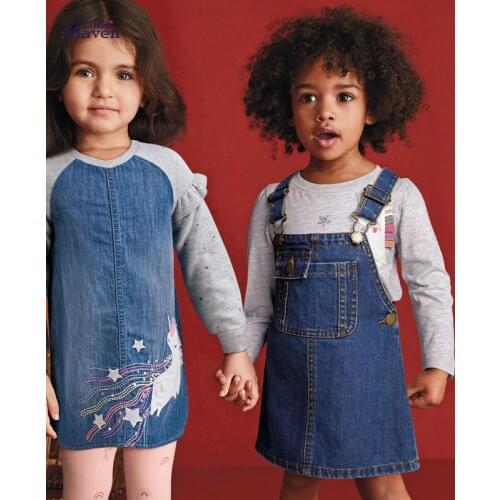 Children Denim Dress For Baby Girl European And America Autumn Style Long Sleeve Patchwork Mini Dresses For Kids
