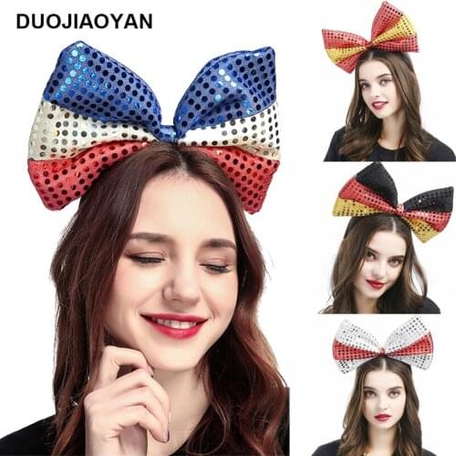 DUOJIAOYAN 2020 NEW American Bow Headband Girls Stitching color Headdress Women Sequins Fabric Color Hair Band Accessories