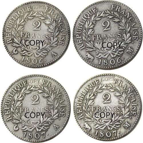 France A Set Of(1806A 1806M 1807A 1807M) 4pcs 2Francs Silver Plated Copy Coins