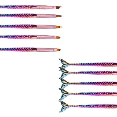 Hot Sale 5pcs/set Colorful Mermaid Nail Art Brush For UV Gel Drawing Sawtooth Flower Painting Carved Light Therapy Tools