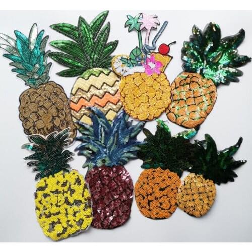 GUGUTREE embroidery Sequined cute large pineapple patch fruits badges appliques pineapples patches for clothing ZK-47