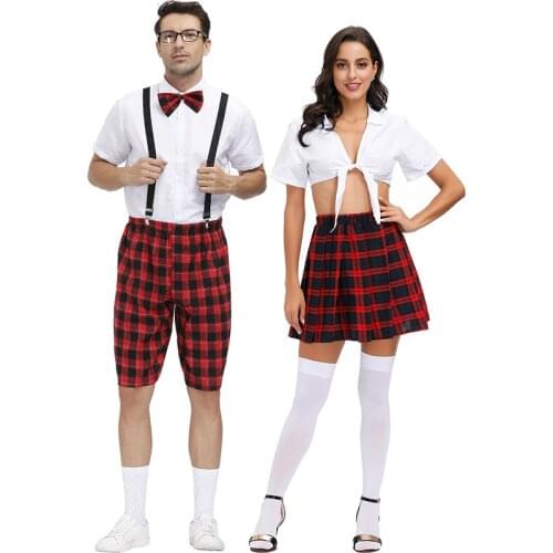 Halloween Party Couples Students Dress Up Nerds and Hot Girls Plaid School Uniforms Cheerleading Dance Costumes