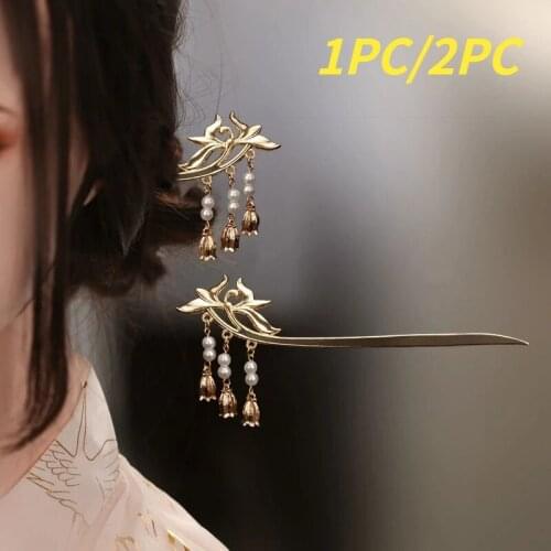 Chinese Hanfu Dress Flower Pearls Long Tassels Hair Sticks Hairpins for Women Clips Headpieces Dress Step Shake Hair Jewelry
