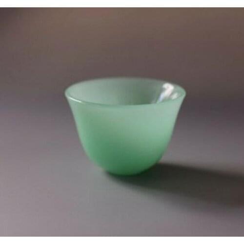 Chinese Natural jade Handmade Carved Pure Small Light green Bowl Cup