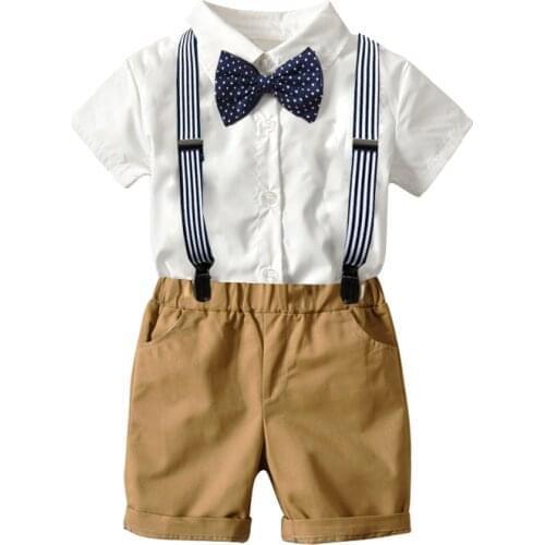 Boys clothing sets for baby infant kids clothes summer gentleman suits white shirt + khaki shorts + belt children clothing set
