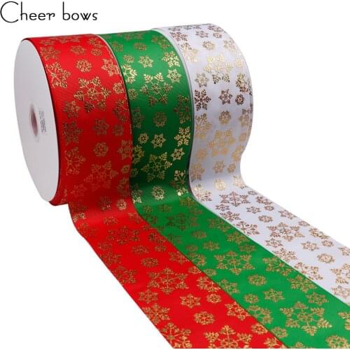 2Y/lot 3" 75mm Christmas Grosgrain Ribbon Snowflake Printed Home Textile Ribbon DIY Hairbow Accessories Apparel Sewing Ribbon