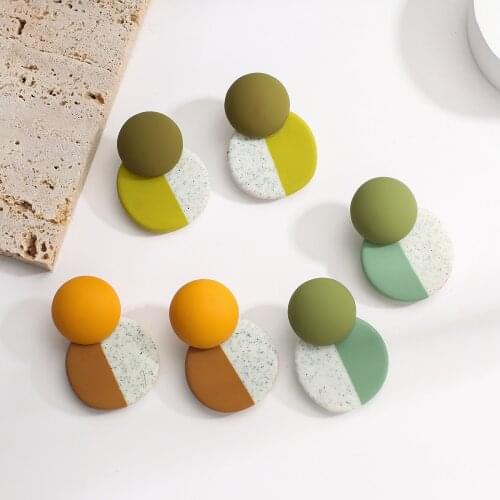 Lifefontier Handmade Mixed Color Polymer Clay Drop Earrings Green Geometric Round Dangle Earrings for Women Fashion Jewelry