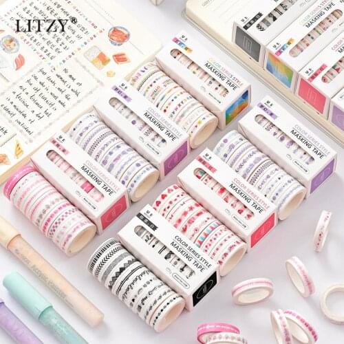 LITZY 10pc/pack Rainbow Washi Tape Set DIY Scrapbooking Decorative Adhesive Masking Tapes Paper Stationery Supplies Sticker Gift