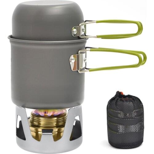 Mini Alcohol Stove Cooking Pot Cookset Outdoor Camping Hiking Backpacking Fishing Portable Stoves Burner Cookware Set