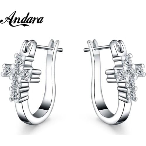 Fashion 925 Silver Earrings Zircon Crystal Cross Earrings Woman Glamour Jewelry Gift