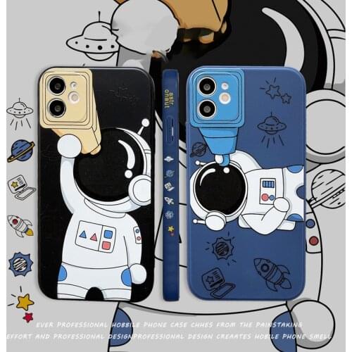 Cartoon Space Astronaut Telescope Phone Case For iPhone 12 11 Pro MAX XR X XS MAX 7 8 Plus 6s SE 2020 Square Soft Silicone Cover
