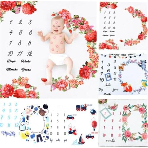 Newborn Baby Soft Cotton Blankets Infants Floral Print Milestone Blanket Mat Photography Prop Monthly Growth Photo