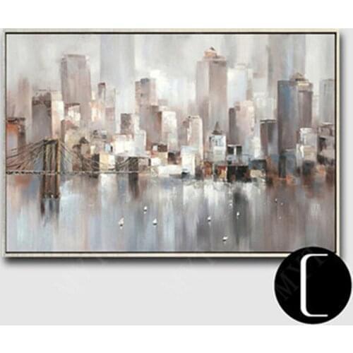 MYT Hand Painted Abstract Golden Gate Bridge Oil Painting On Canvas Abstract Wall Art Picture Living Room Bedroom Wall Decor