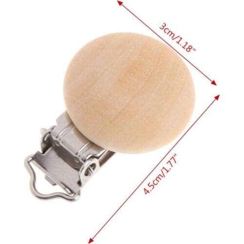 Natural Color Baby Pacifier Clips Round Wood Metal Soother Dummy Nipples Holders BX0D