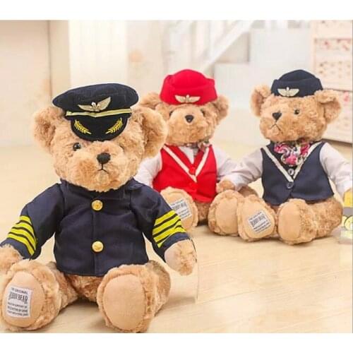 New Cute Pilot Plush Toy Captain Bear Flight attendant bear For Birthday Gift 25cm