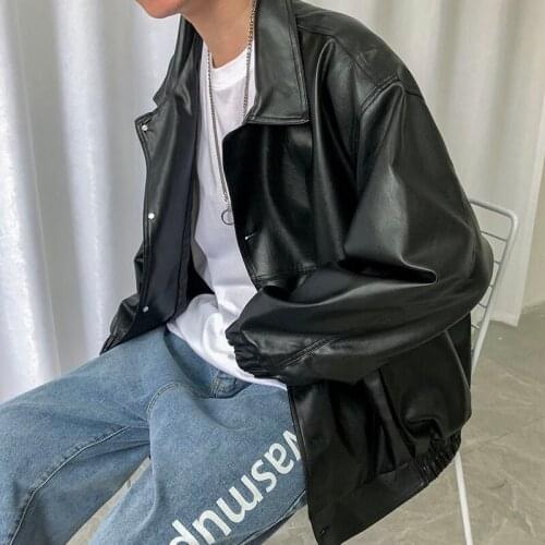 2021 Spring New Loose Soft Leather Jacket Single Breasted Jacket Men Casual Biker Jacket Men Jacket Leather Large Size XXL