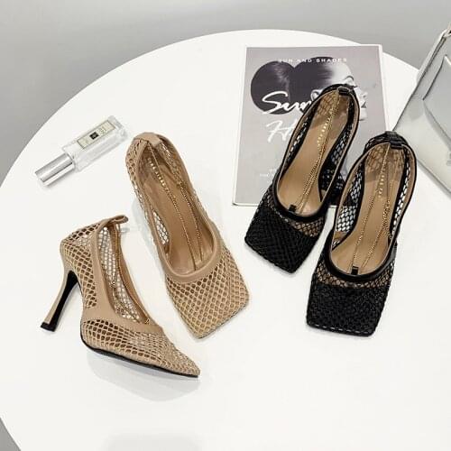 -Shoes European And American-Style Catwalk Models da fang tou Womens High Heels Fine with Mesh Shoes