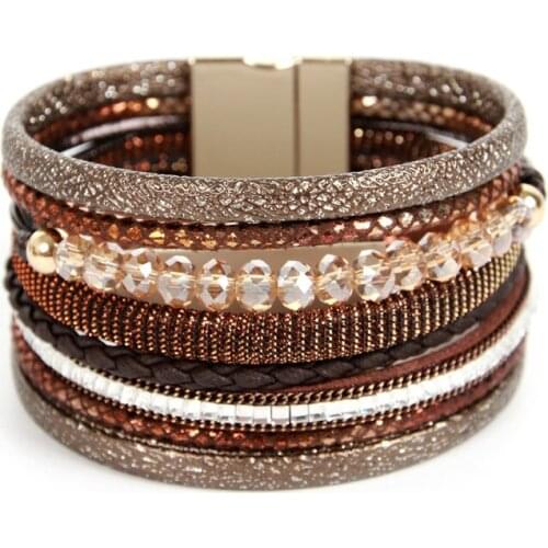 ORNAPEADIA Brand Harajuku style Accessories Jewelry womens bohemia Luxury Quartz Multiple layers Leather bracelet wholesale