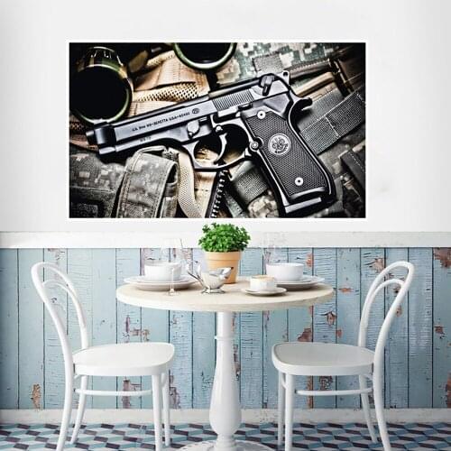 Pistol decoration painting poster wall paste Revolver Weapon Gun Pocket watch Wall Art Home Decor Canvas Pictures HD Prints Gun