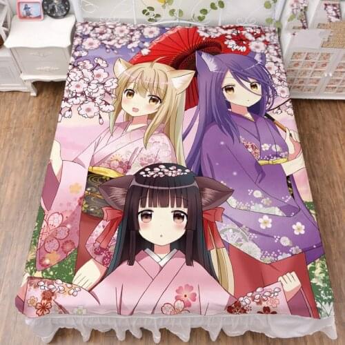 Anime Konohana Kitan characters sexy girl Yuzu & Satsuki & Natsume bed milk fiber sheet & flannel blanket summer quilt 150x200cm