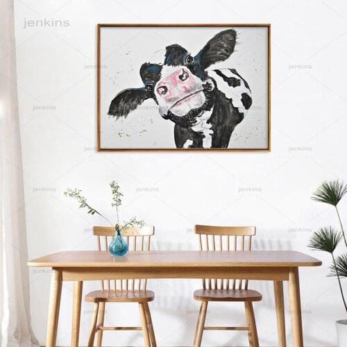Black and White Cow Posters Cute Animals Frameless Canvas Painting Home Decoration Wall Art Pictures for Baby Childrens Room
