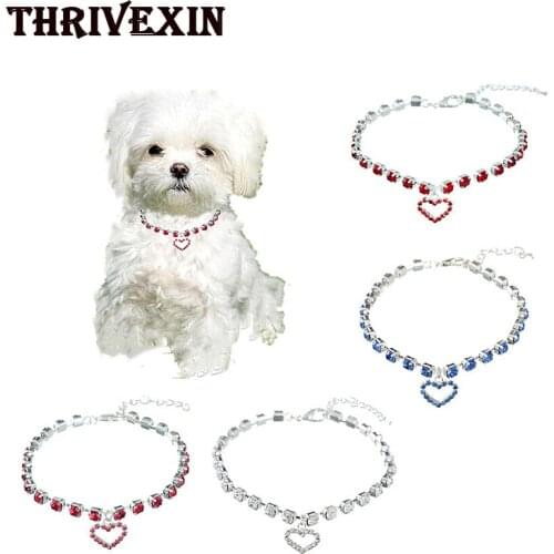 Adjustable Pet Necklace Puppy Accessories Dog Collar Rhinestone Dog Crystal Choker Chain Diamante Jeweled Pendant