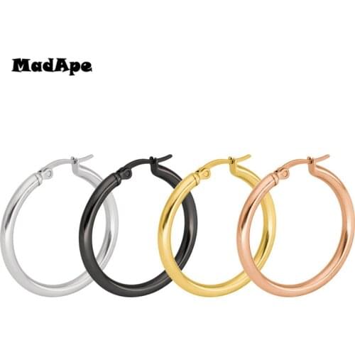 MadApe 2019 Hot Sale Fashion Simple Round Hollow Core Earrings 316L Stainless Steel Hoop Earrings For Women Trendy Jewelry