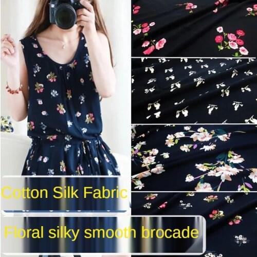 Floral Engraved Silk Cotton Fabric By The Per Meter for Dress Cheongsam Sewing Flower Printed Silky Soft Brocade Summer Textile