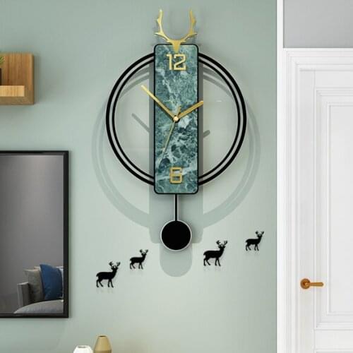 Nordic Large Wall Clock Pendulum Art Deer Luxury Creative Silent Simple Wall Clock Living Room Reloj Pared Home Decoration DA60W