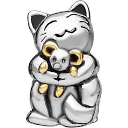 Slide charm Free shipping Beautifully hold the doll cat sleeping cat Fit Beads Charms Bracelets All Brands fit Pandora bracelet