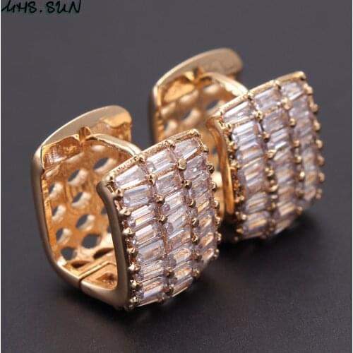 MHS.SUN Fashion women zircon jewelry luxury Hoop Earrings Gold Color Vintage AAA CZ Stone Earrings For Wedding Party Accessories