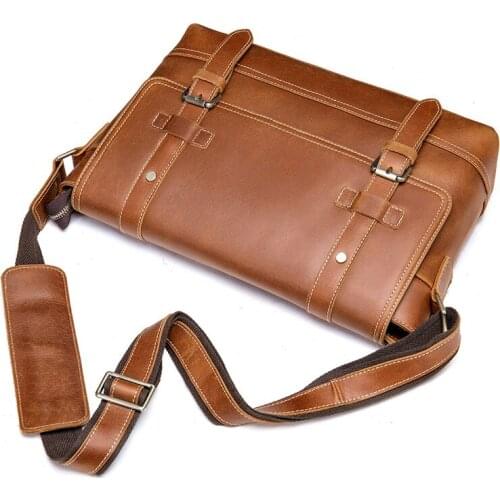 Cowhide Leather Men‘s Briefcase Men Laptop Male Messenger Bag Mens Shoulder Bags Briefcases For Documents Bag For 13" Laptop