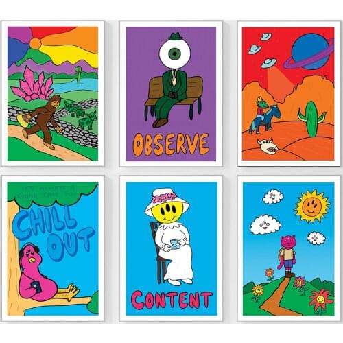 Surreal Poster Weird Art Observe Eyeball Man Third Eye Cat Hiker Canvas Painting Abstraction Wall Picture Living Room Home Decor