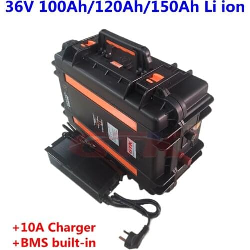 Waterproof 36V 100Ah 120Ah 150Ah Lithium ion 3.7V Li-po battery pack bms 10s for 3000W fishing boats trolling mortor+10A Charger