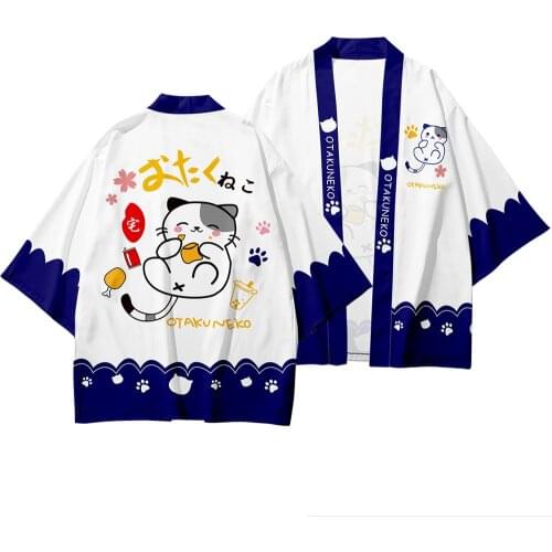 Japanese Kimono Cute Neko Jackets Cardigan Summer Yukata Outerwear Cosplay Otaku Cat Haori Coats Casual Overcoats Drop Ship