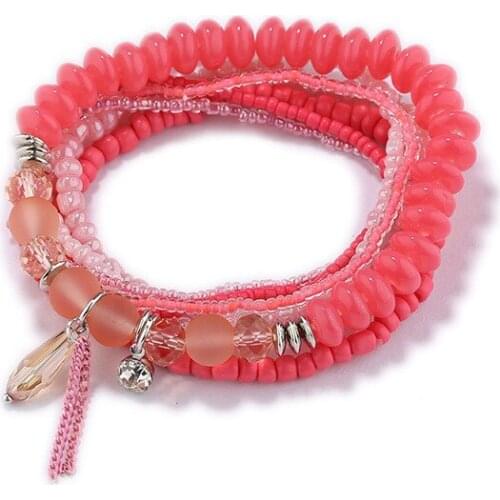 Women Bohemian Jewelry Multilayer Elastic Bracelets Bangles Charm Crystal Bracelet Pulseras Set Female Jewelry Gift