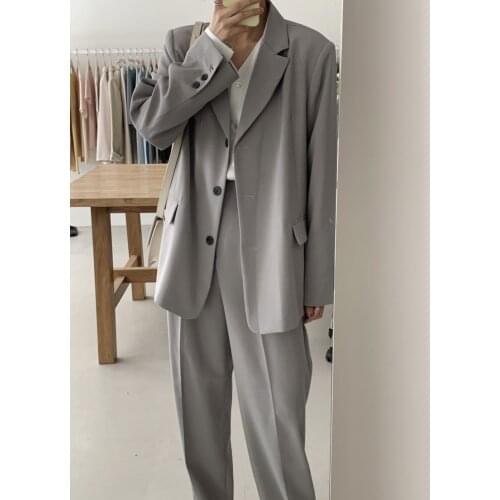 New 2021 Grey elegant Women Blazer And Pants Sets Two Pieces OL Single Breasted Jacket Formal Suit