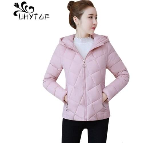 UHYTGF Hooded Winter Coat Women Fashion Down Jacket Casual Warm 4XL Plus Size Outerwear Elegant Wild Female Short Parka Top 1831